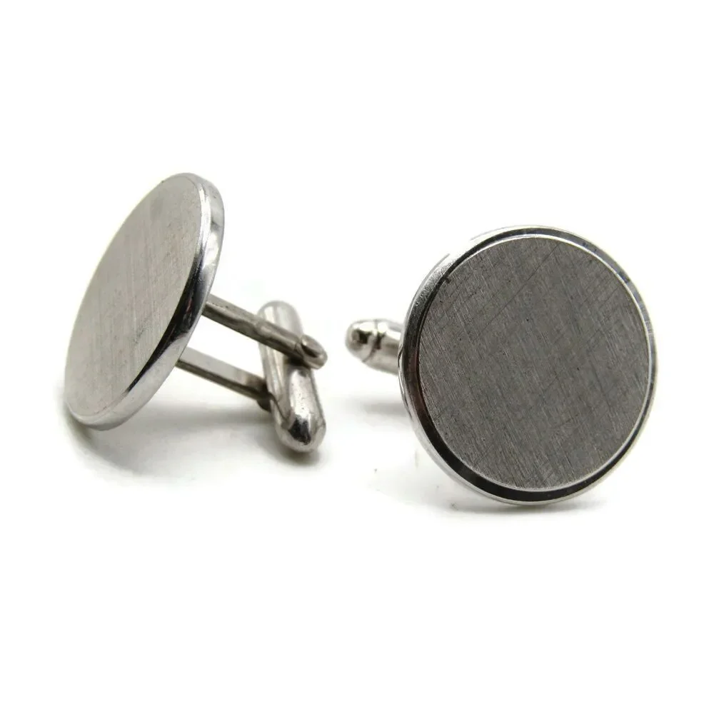 Vintage SWANK Mad Men Brushed Silver Round Cuff Links 0.8in